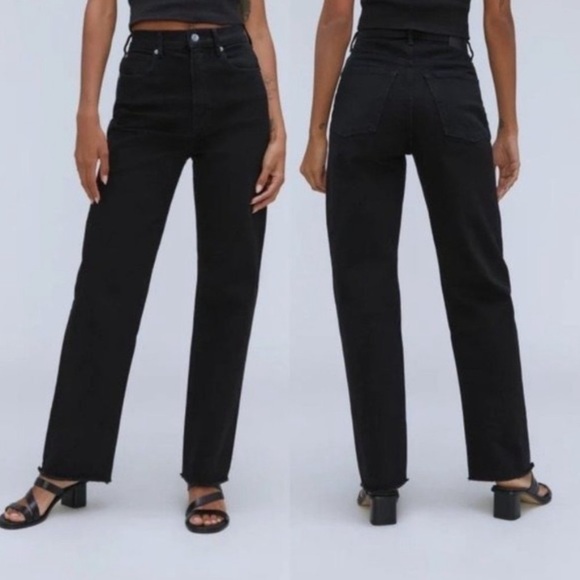 Everlane The Way High Waisted Jean Raw Hem Straight Wide Leg, NWT - Picture 2 of 15